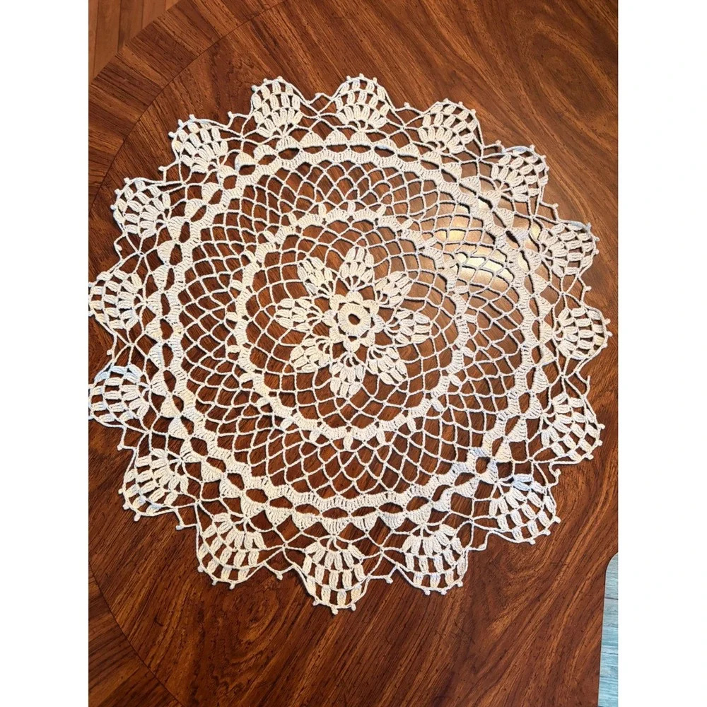 Vintage Handmade Crochet Doily Set 3pc Cream Lace Round Oval Farmhouse Victorian